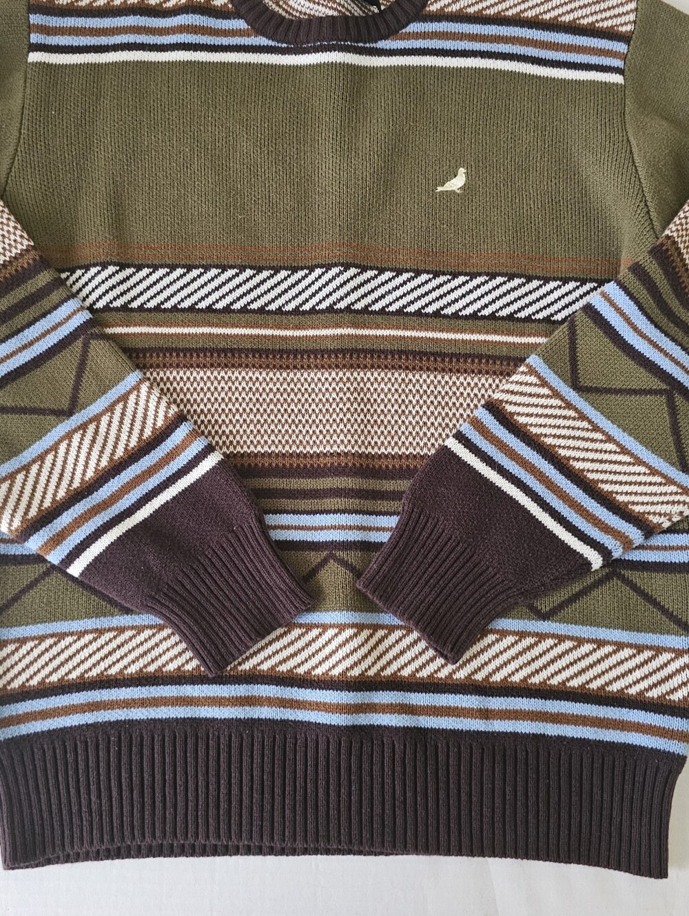 Staple Pigeon Macdougal Sweater Size L Olive Green Crew Neck Stripe Knit Mens - Picture 7 of 11
